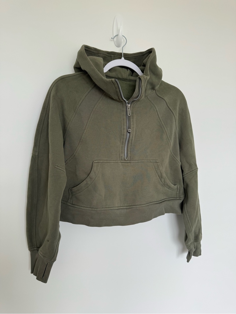 Lululemon Scuba Oversized Crop 1/4 Zip Hoodie Olive Green XS/S